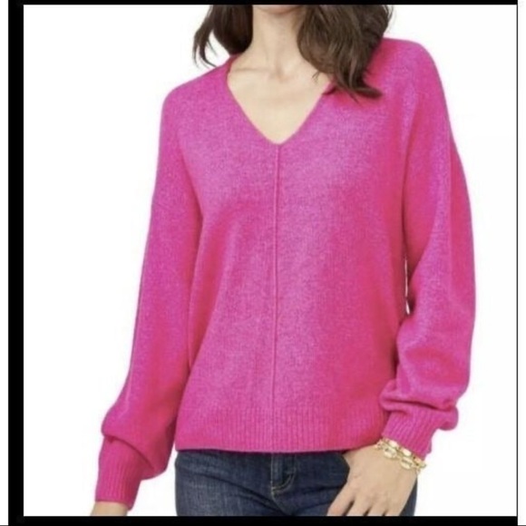 Vince Camuto Pink V-Neck Sweater with Relaxed Fit - Picture 1 of 3